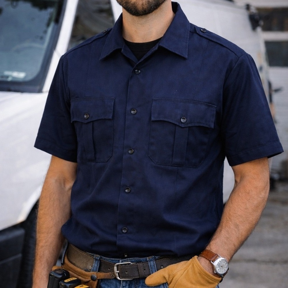 Flying Cross Mens Navy Blue Short Sleeve Tactical Uniform Shirt Epaulets L